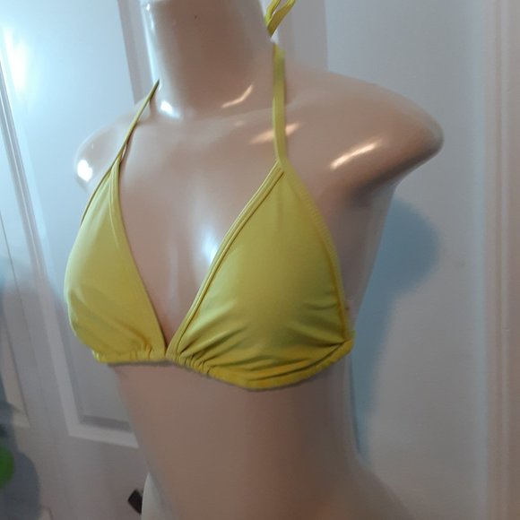 Itty Bitty Yellow String Slider Tied Off Triangle Bikini Top - Picture 4 of 10